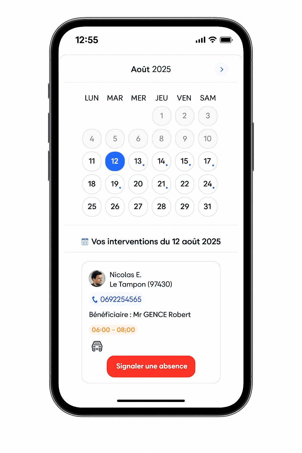 Planning des interventions sur la plateforme Sappy